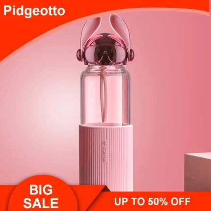 

Creative Cartoon Portable Glass Water Bottles With Bright Plating Dog Lid Cute Personality Water Bottle For Girl Student