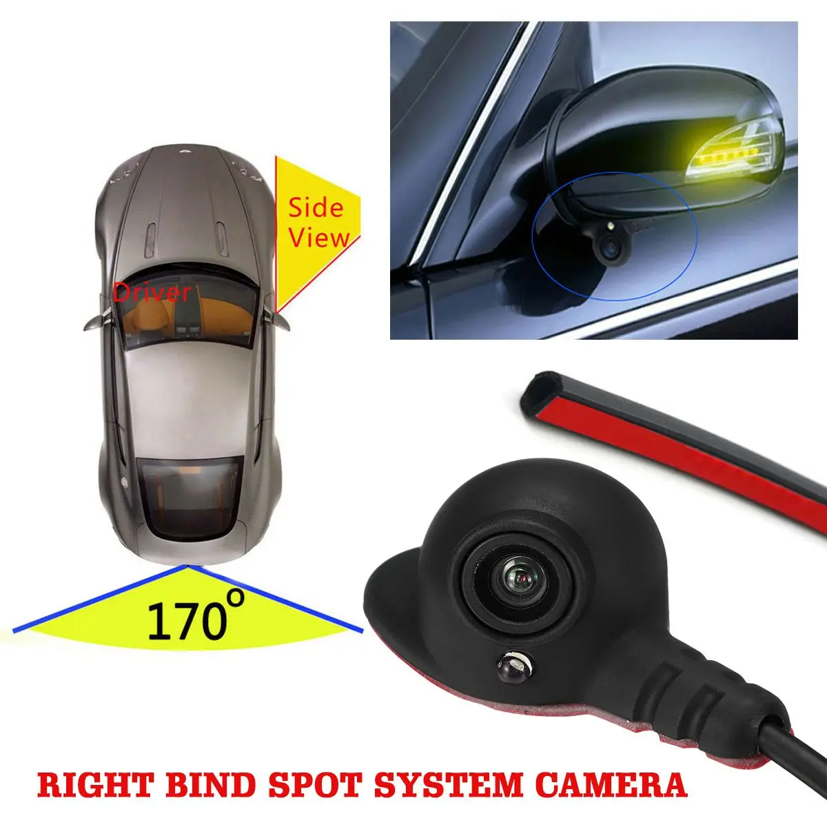 

1Set DC 12V Car Right Side Blind View Spot System Camera Video High Definition Waterproof Night Vision