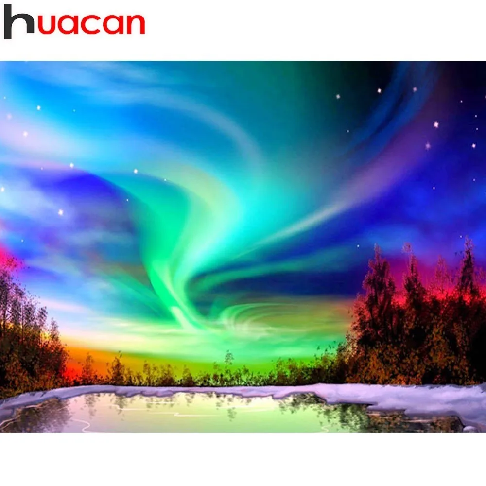 

HUACAN Diamond Painting 5D DIY Aurora Landscape Full Square Diamond Embroidery Picture Rhinestone Mosaic Decor Home Gift