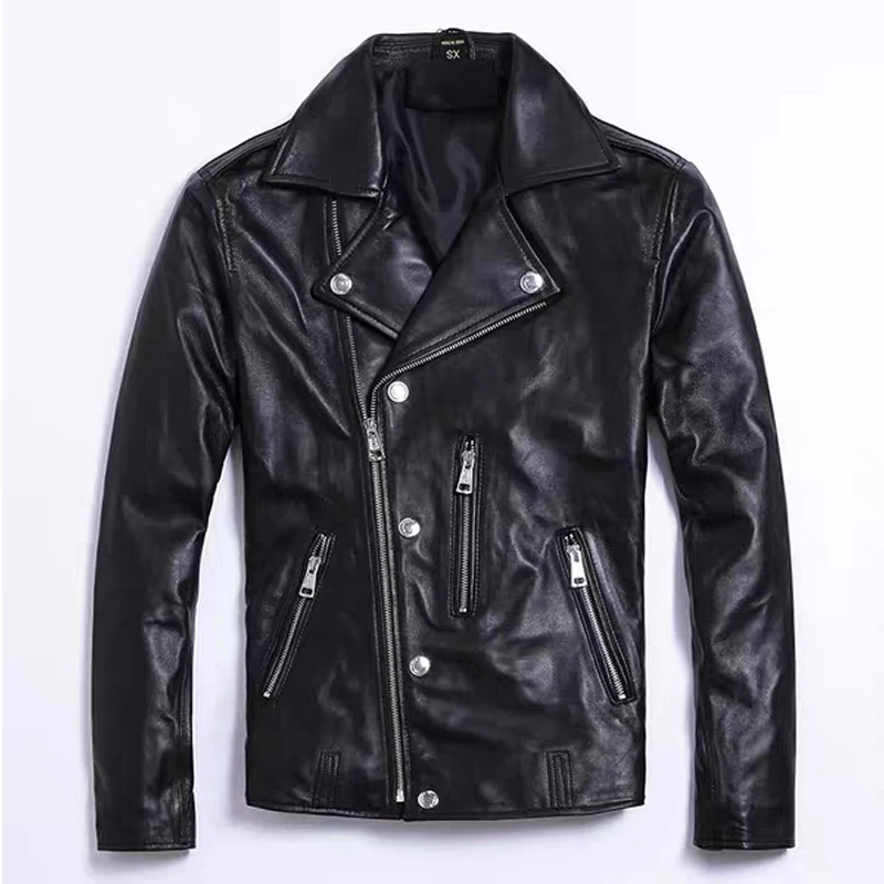 

Real Genuine Leather Coat 2019 Spring New Style Motorcycle Leather Jacket Male Sheepskin Leather Jacket