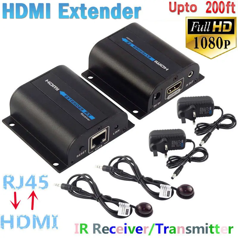 

1080P HDMI Network Extender Over Single Cable with IRCat6 6A 7 Ethernet RJ45 New