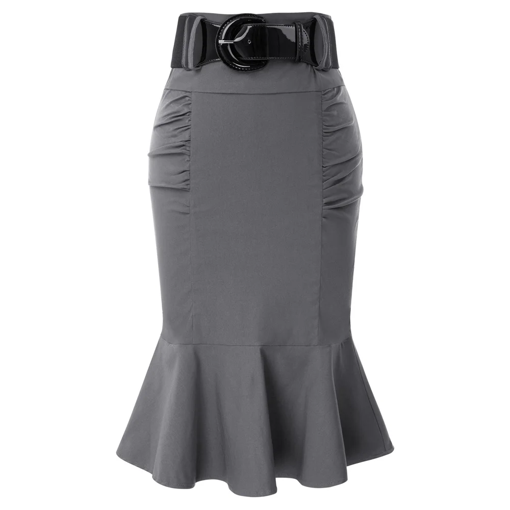 

BP Womens Belt Decorated Mermaid Hem Hips-wrapped Bodycon Pencil Skirt Casual