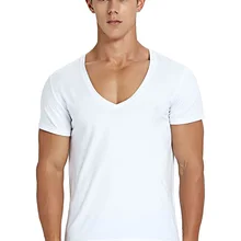 Футболка с глубоким v-образным вырезом для мужчин, топ с глубоким вырезом, футболки с коротким рукавом, Мужской Хлопковый Повседневный стиль