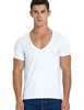 Deep V Neck T Shirt for Men Low Cut Scoop Neck Top Tees Drop Tail Short Sleeve Male Cotton Casual Style ► Photo 1/6