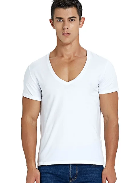 Aliexpress.com : Buy Deep V Neck T Shirt for Men Low Cut Scoop Neck Top ...
