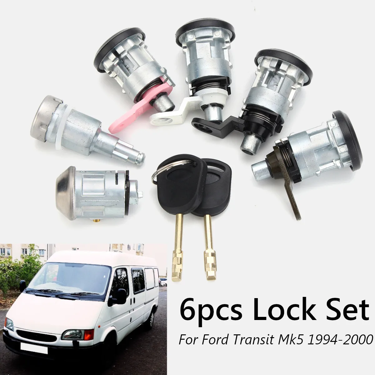 

6Pcs Full Left Right Lock Set Front Rear Door Ignition w/2 Keys For Ford Transit Mk5 1994-2000