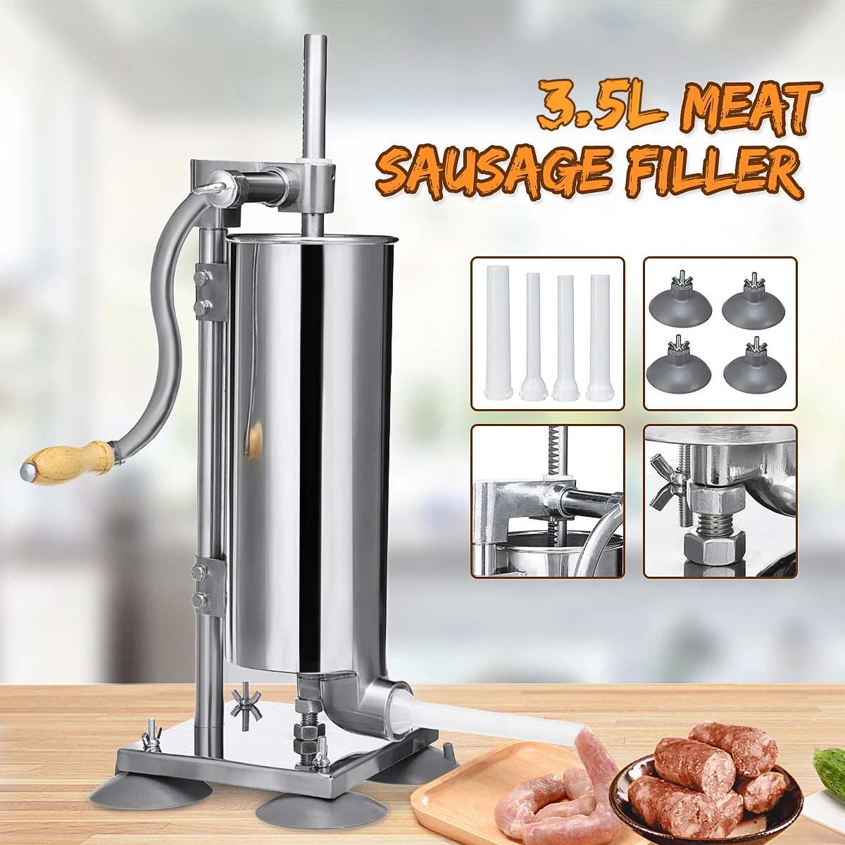 

3.5L Meat Making Machine Food Maker Stainless Steel Manual Sausage Filler Salami Manual Operation Retractable Kitchens Restauran