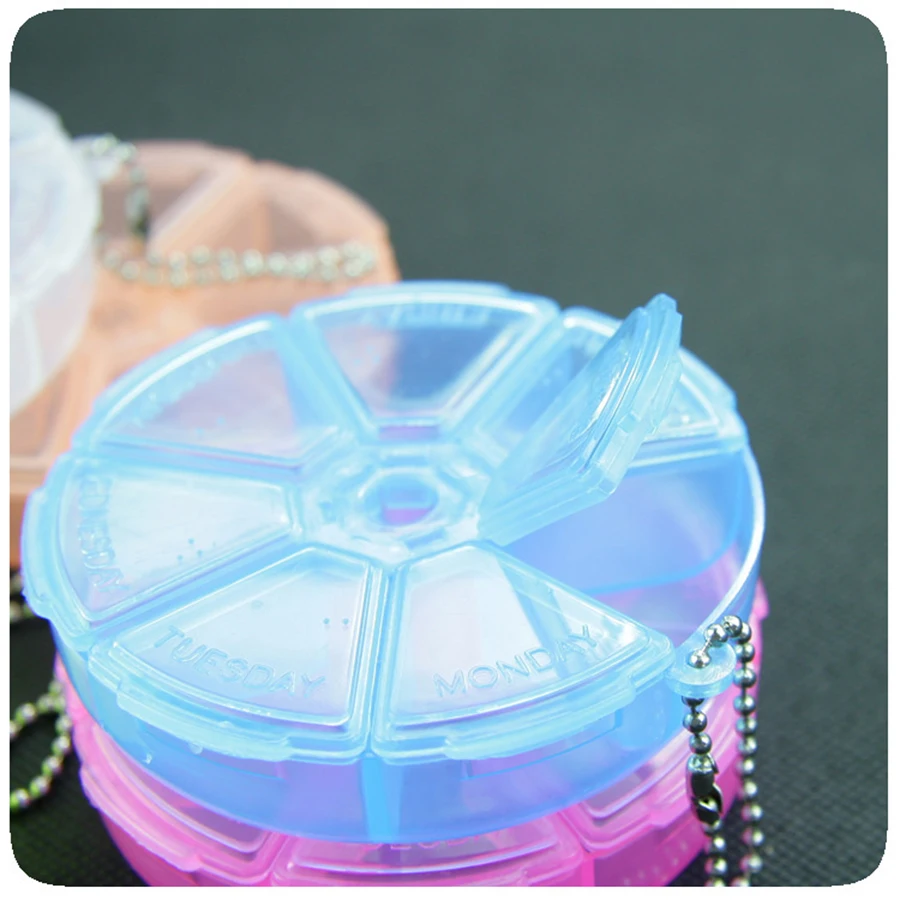 

Mini Medicine Box 7 grid Weekly Pillbox Portable medicine dispenser Pill Box pill splitter Storage Container Keychain For Tablet