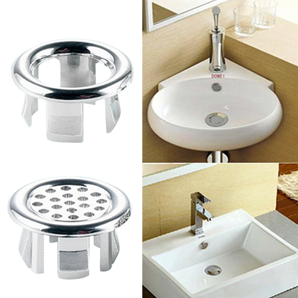 

2pcs Bathroom Basin Trim Bath Sink Hole Round Overflow Drain Cap Cover Insert in Hole Spares for
