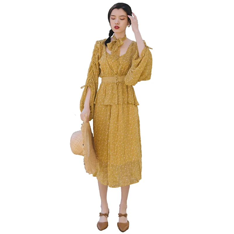 

New Vintage Women dress French Lemon Yellow Or More Dresses Design And Color 8031