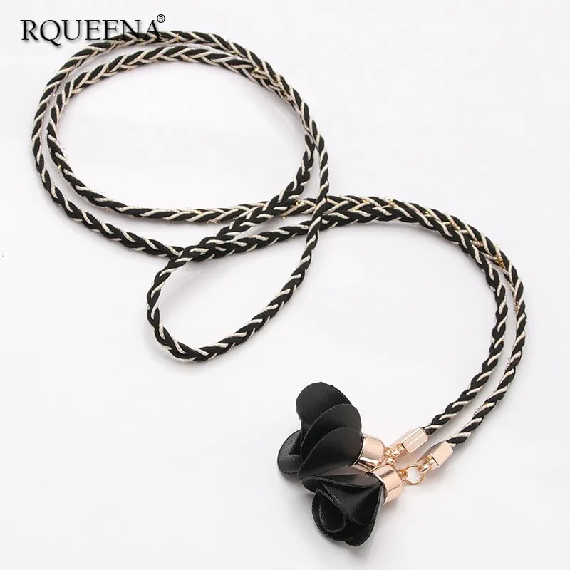 

Rqueena 2019 Korean Style Women's Belts Female Black/White/Red Fashion Women Waist PU Leather Straw Chain Belts For Dress BE008