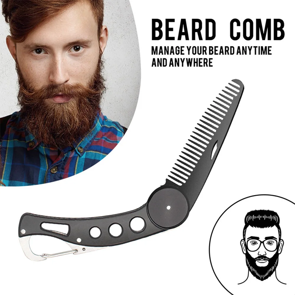 ALIVER Folding Beard Comb Pocket Size Moustache Comb Steel Anti static