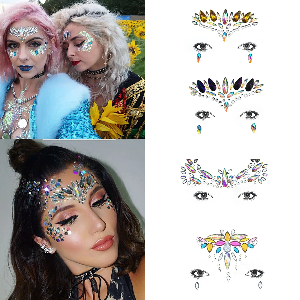 

1 pcs Acrylic Face Crystal stickers Adhesive Gems Rhinestone Temporary Beauty Face Eyes Decoration Make Up Festival Party Tools