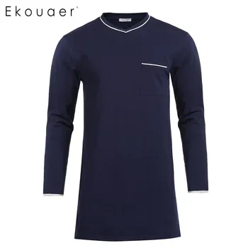 

Ekouaer Men Casual Sleepwear Cotton Pajama Top V-Neck Long Sleeve Split Pocket Loose Fit Sleepshirt Nightshirts Homewear
