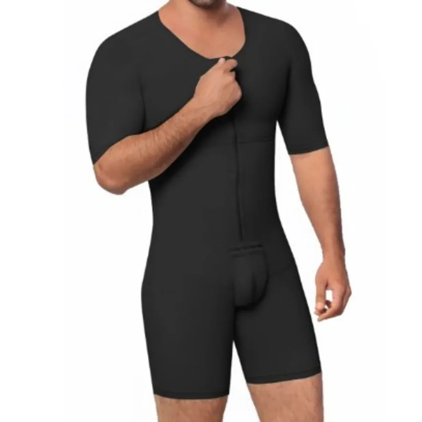 

S-6XL Mens Compression Bodysuit Shaper Girdle For Gynecomastia Belly Fat And Thighs Front Zipper Garments 2019 Butt Lifter