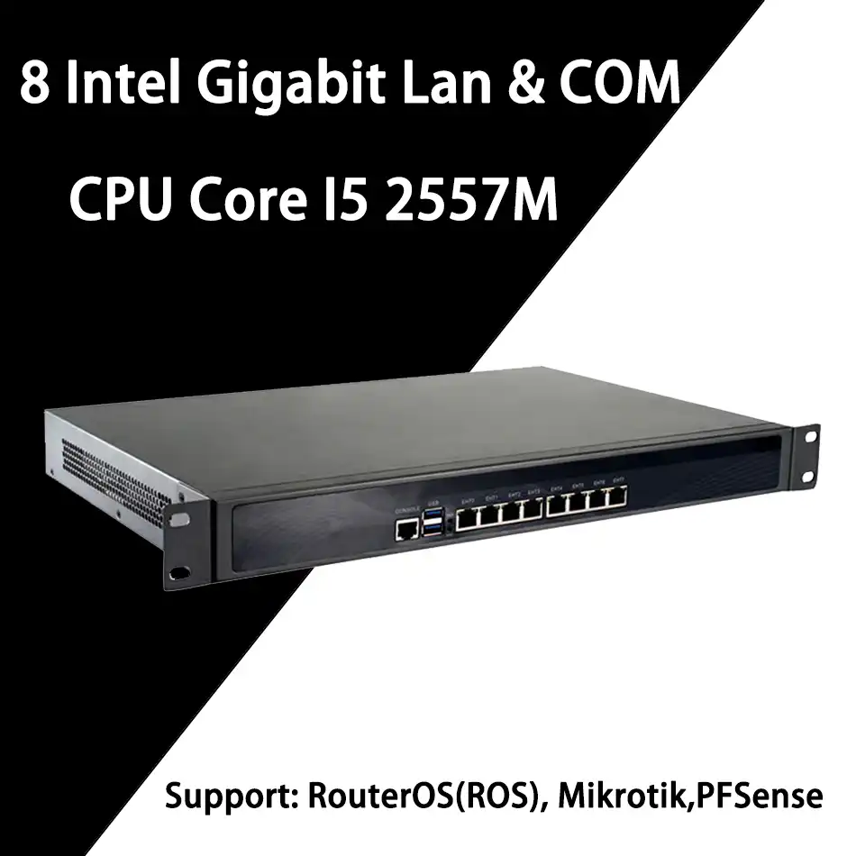 Mikrotik 8G RAM/64G SSD Network Security Appliance,AES-Ni,Router PC,Intel Core I5 2467M/2557M, 1U Rackmount RS14, VPN 8 Intel Gigabit Lan/2USB3.0/1COM/1VGA HUNSN Firewall , Gray Pfsense 