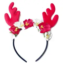 Рога лося цветок повязка на голову рождественские аксессуары для волос для девочек детей(красный