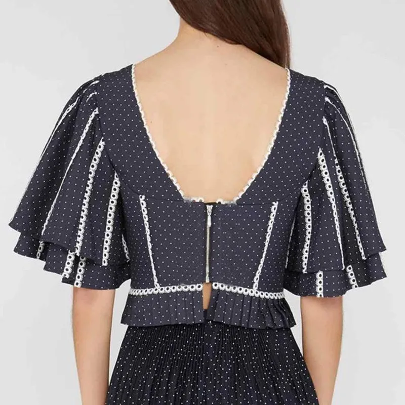 TWOTWINSTYLE Polka Dot Crop Tops Female Irregular