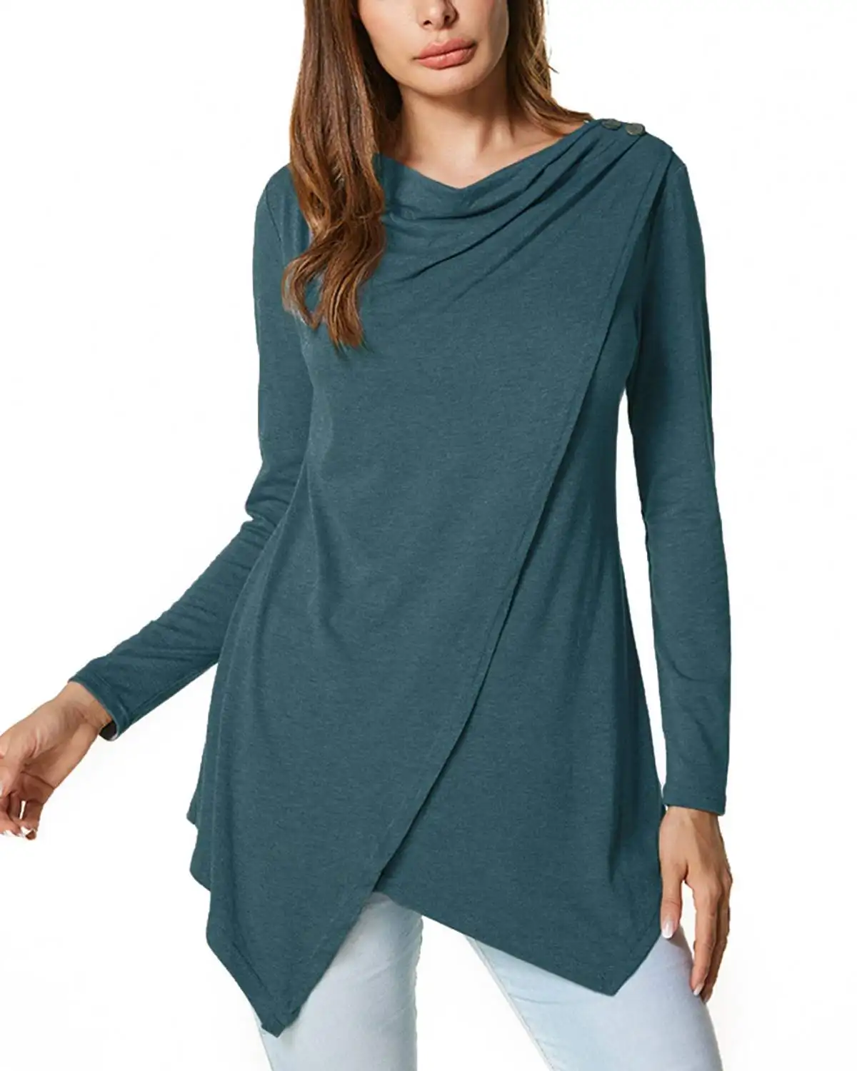 

ZANZEA 2019 Spring Autumn Women Blouse Shirts Casual Loose Pullover Irregular Button Tops Solid Round Neck Long Sleeve Shirts