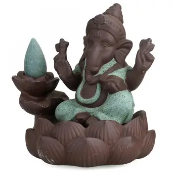 

Elephant God Ceramic Backflow Incense Burner Ganesha Lotus Flower Smoke Waterfall Incense Holder Decorative Buddha Home Decor