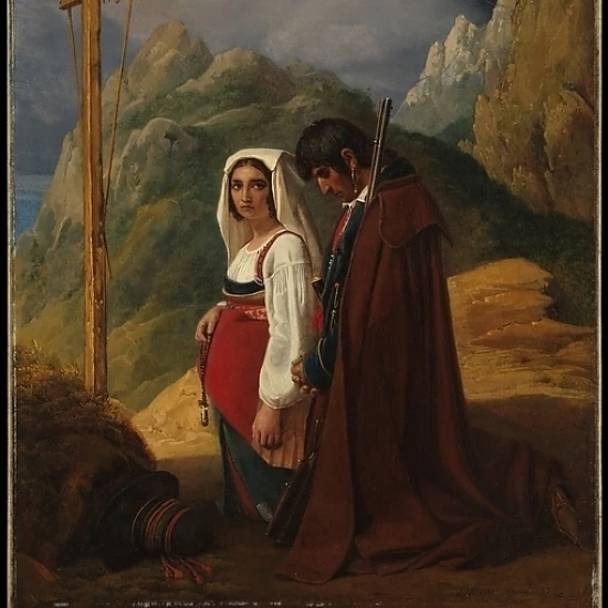 Brigand and His Wife in Prayer Poster Print by LAopold Robert (Swiss Eplatures 1794 &quot1835 Venice) (18 x 24) | Дом и сад