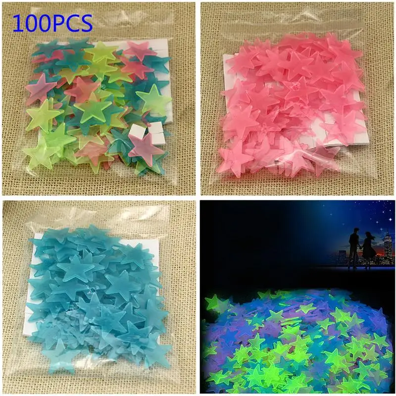 

100pcs Wall Stickers Decal Glow In The Dark Baby Kids Bedroom Home Decor Star Shape Luminous Fluorescent Wall Stickers Decal