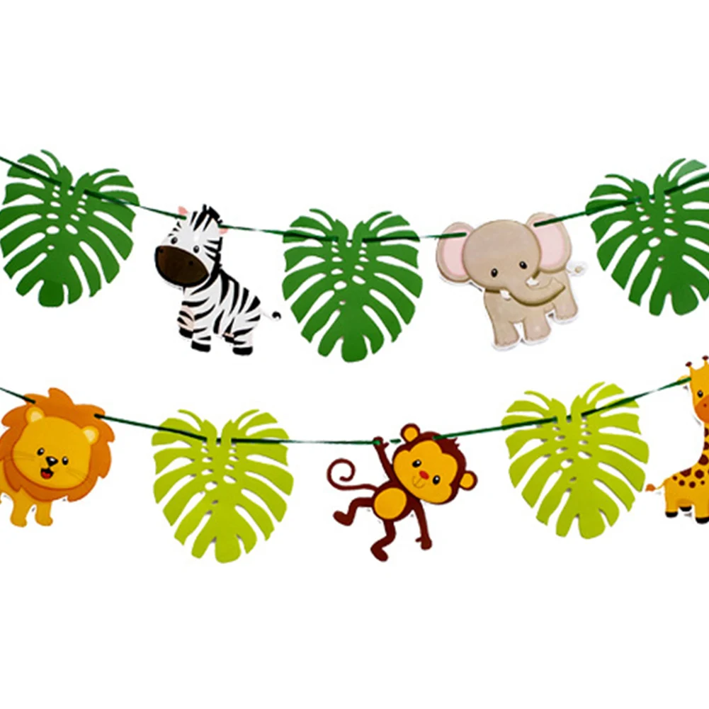 Cartoon Monkey Lion Animal Monstera Hanging Decor Birthday Party