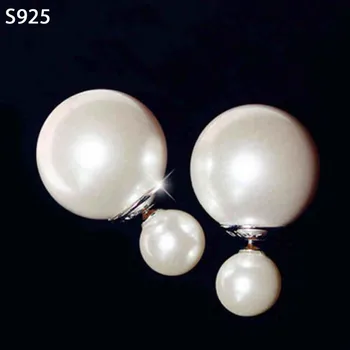 

Genuine Real Pure 925 Sterling Solid Silver Stud Earrings for Women Jewelry Female Double Sided Big White Shell Pearl Earrings