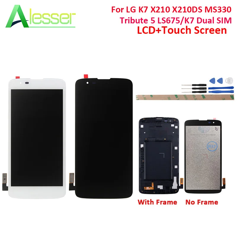 Alesser For LG K7 X210 X210DS MS330 LCD Tribute 5 LS675 Dual SIM Display Touch Screen +Tools With Frame 5.0'' | Мобильные