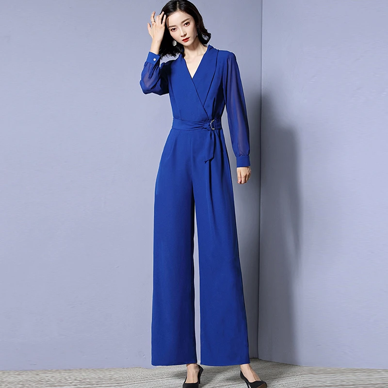 

Women V neck Solid Color Elegant Jumpsuit OL Lady Work Office Wear