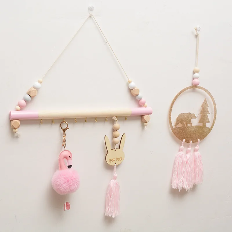 

INS Nordic Wood Child Key Rack Hook Sticker Wall Hang Beads Hanger Nursery Room Decoration Clothing Hat Photography Home Craft