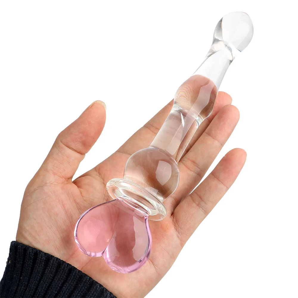 OLO Anal Beads Glass Dildo Pink Heart Butt Plug Vaginal and Anal Stimulation Anal Plug