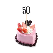 24 шт. топперы для торта номер 50 блестящая бумага свадебный торт фруктовый выбор десерт стол декоративные принадлежности(черный