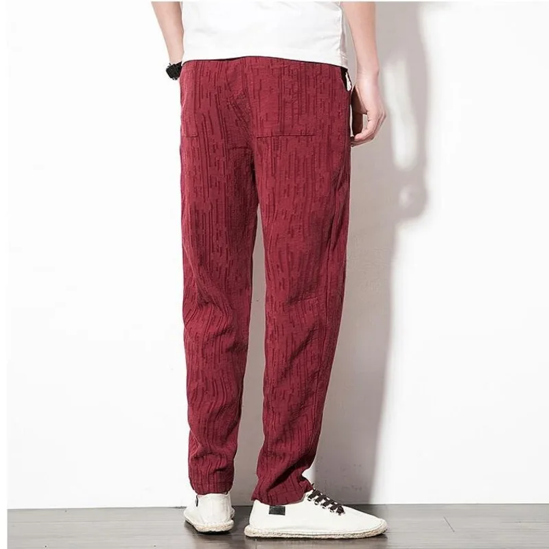 #4596 Summer Wide Leg Pants Linen Loose Vintage Red/Black/Grey Casual Harem Pants Plus Size 4XL 5XL Thin Joggers Elastic Waist #4596 Summer Wide Leg Pants Linen Loose Vintage Red/Black/Grey Casual Harem Pants Plus Size 4XL 5XL Thin Joggers Elastic Waist