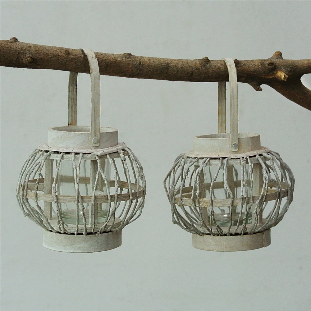 1Pc Wooden Rattan Candlestick Farmhouse Style Garden Candle Holder