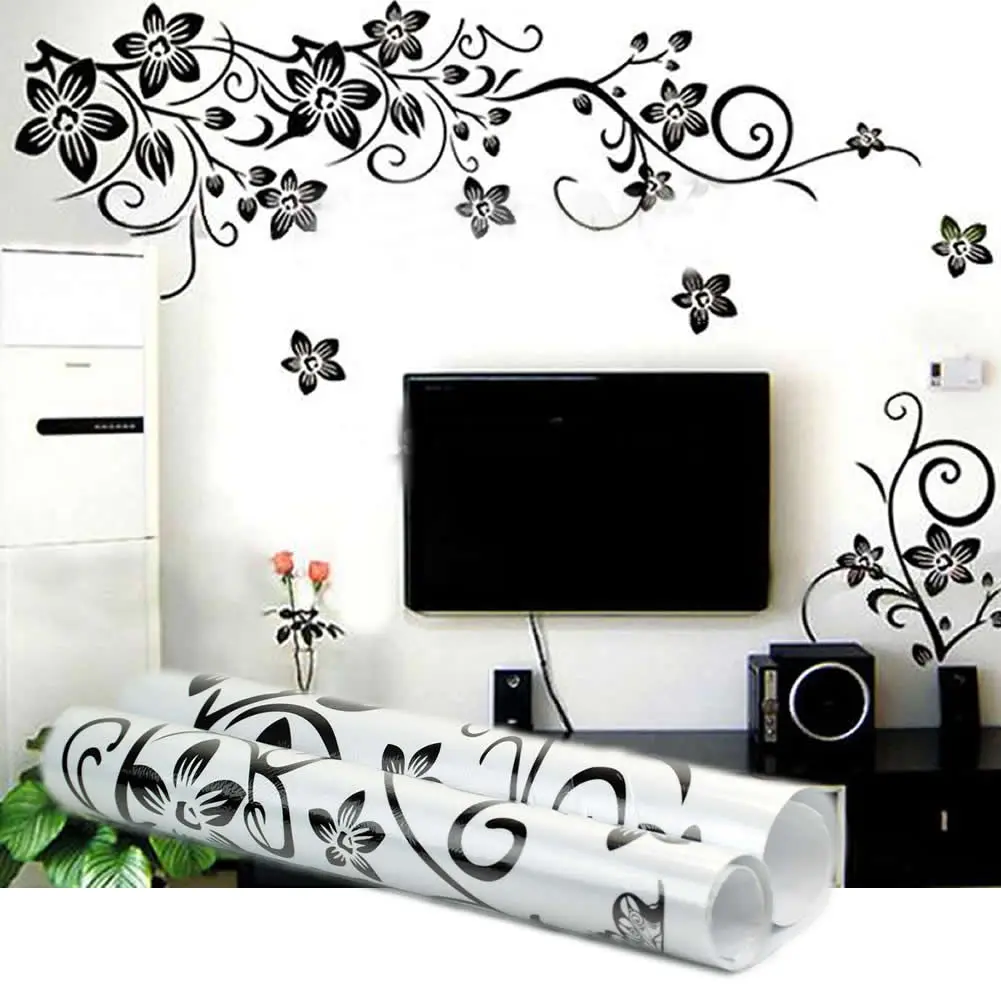 New Hot DIY Decor Black Flowers Removable Wall Stickers Wall Decals Mural Home Art Wall Stickers Furniture Stickers