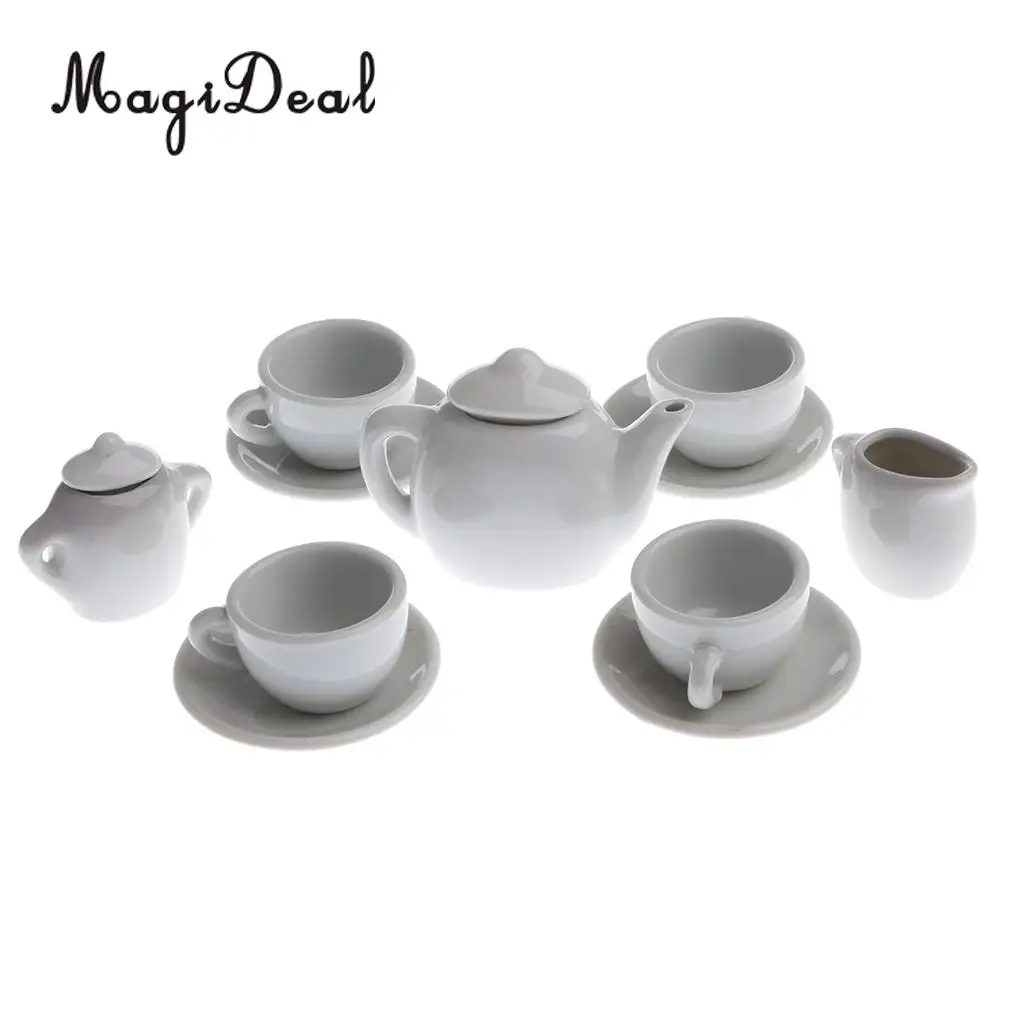

Lot of 11 White Porcelain Dollhouse Miniature Coffee Milk Tea Set for Dolls Accessories Restaurant Tableware Furniture Decor