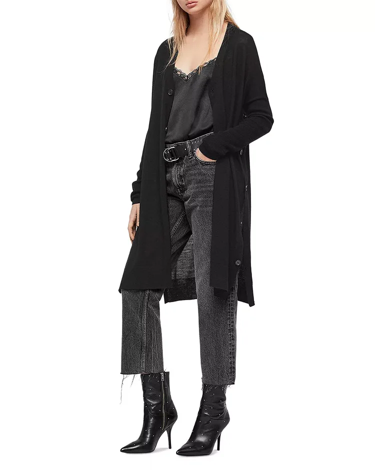 YUNINYOYO a longline silhouette with button up side splits women Cardigan with pure merino wool Single breasted spring autumn YUNINYOYO a longline silhouette with button up side splits women Cardigan with pure merino wool Single breasted spring autumn