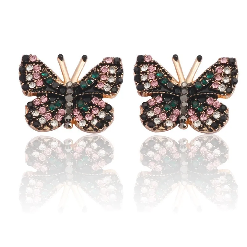 

Trendy Crystal Butterfly Stud Earring Cute Insect Earrings For Women Colorful Rhinestone Girl Charms Jewelry Christmas Xmas Gift