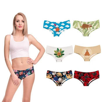 

Sloth Tropical Flower Red Rose Hot Female Lingerie Thongs Briefs Print Underwear For Women Cute Panties For Lady