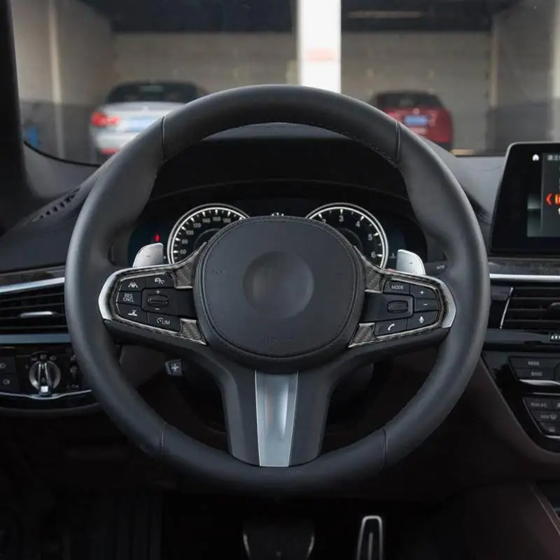 

1 Pair Carbon Fiber Steering Wheel Button Cover Trim Car Interior Stickers for BMW 5 Series G30 G38 X3 G01 G08 Decoration Cover