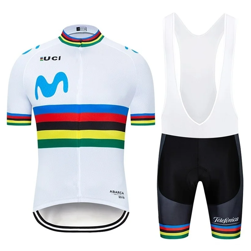

2019 movistar UCI Color strip Edition TOUR EUROPA team Custom top Bike Shorts Set Quick Dry Rope For Mens Pro Cycling Culotte