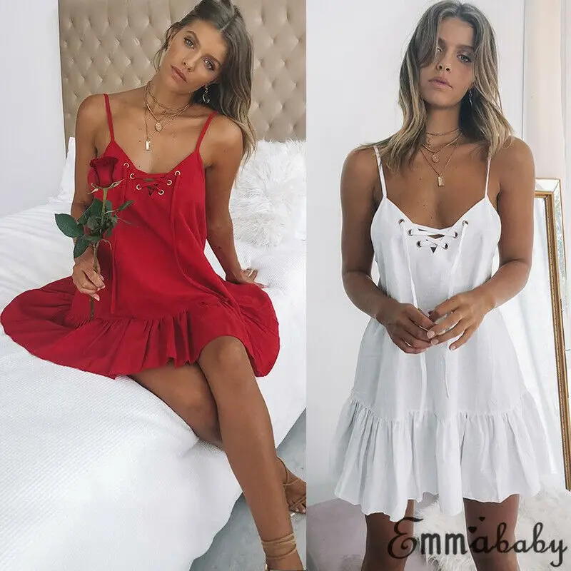 Женское мини платье на бретельках Boho Пляжное Платье с открытой спиной и
