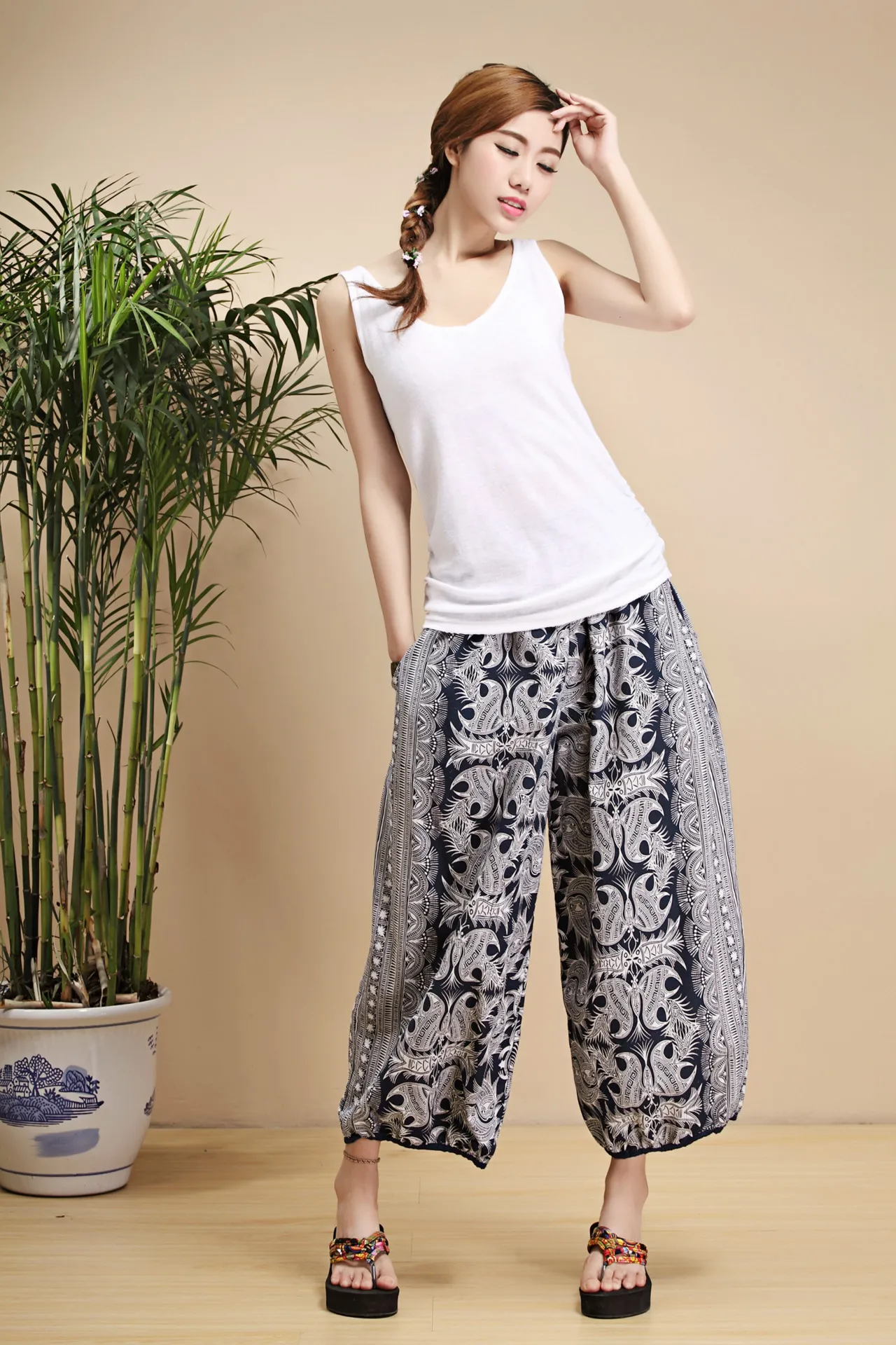 

Women Yoga Pants Printed Wide Leg Loose Linen Sweatpants Yoga Trousers Running Jogging Leisual Fitness Workout Pant Bloomers