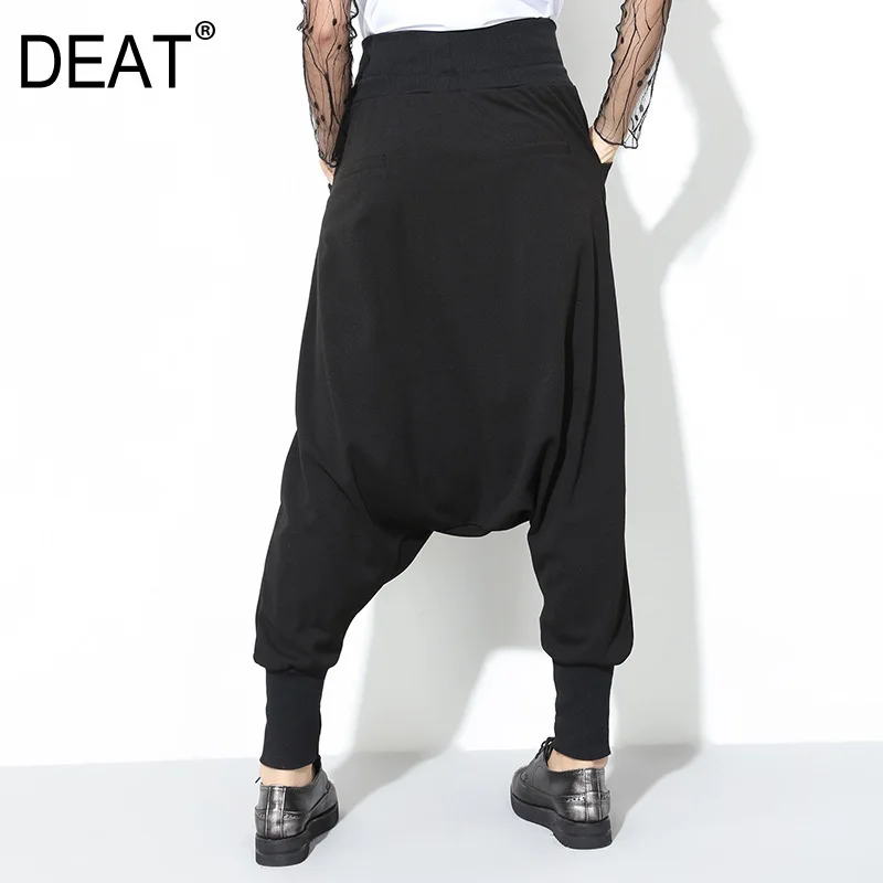 

DEAT 2019 Spring New Fashion Black Solid Drawstring Pockets Causal Loose Big Size Women High Waist Harem Pants RA224