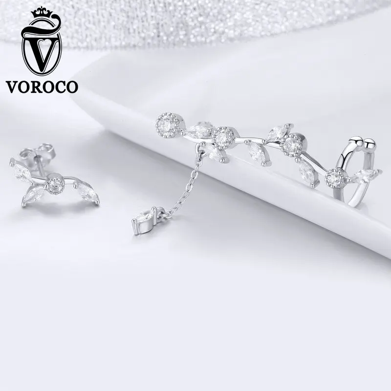 2018 VOROCO Pure 925 Sterling Silver Earings Fresh Flower branch Zircon Earrings For Women Wedding Unique Jewelry Gift GXE429 2018 VOROCO Pure 925 Sterling Silver Earings Fresh Flower branch Zircon Earrings For Women Wedding Unique Jewelry Gift GXE429