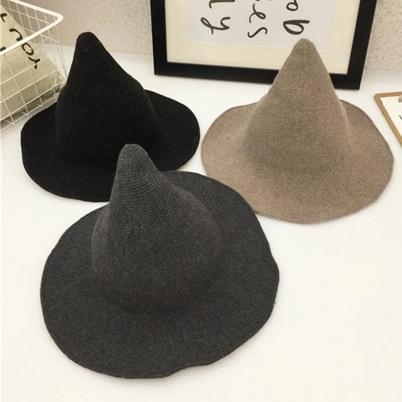 

Witch Hat Diversified Along The Sheep Wool Cap Knitting Fisherman Hat Female Fashion Witch Pointed Basin Bucket for Halloween