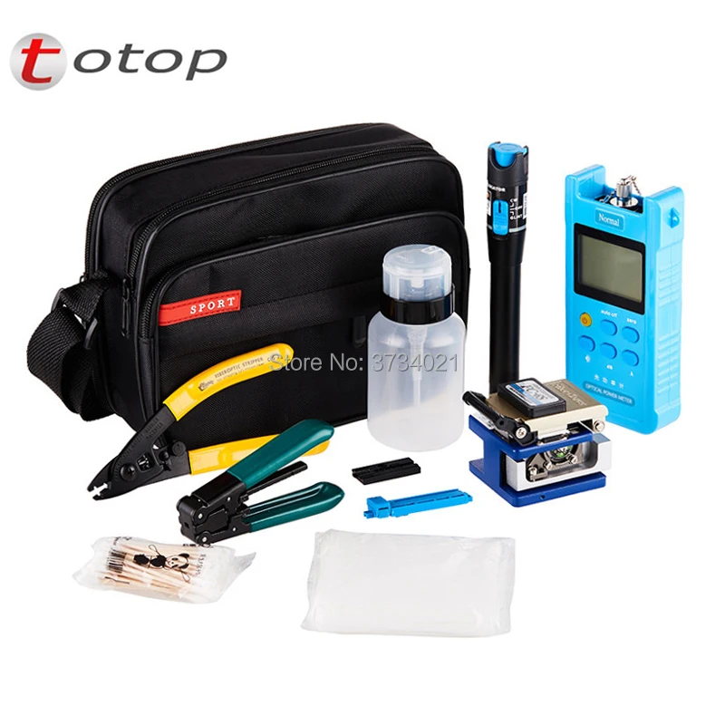 

Fiber Optic FTTH Cold Joining Tool Kit with FC-6S Fiber Cleaver, Optical Power Meter 5km, Visual Fault Locator, Wire Stripper