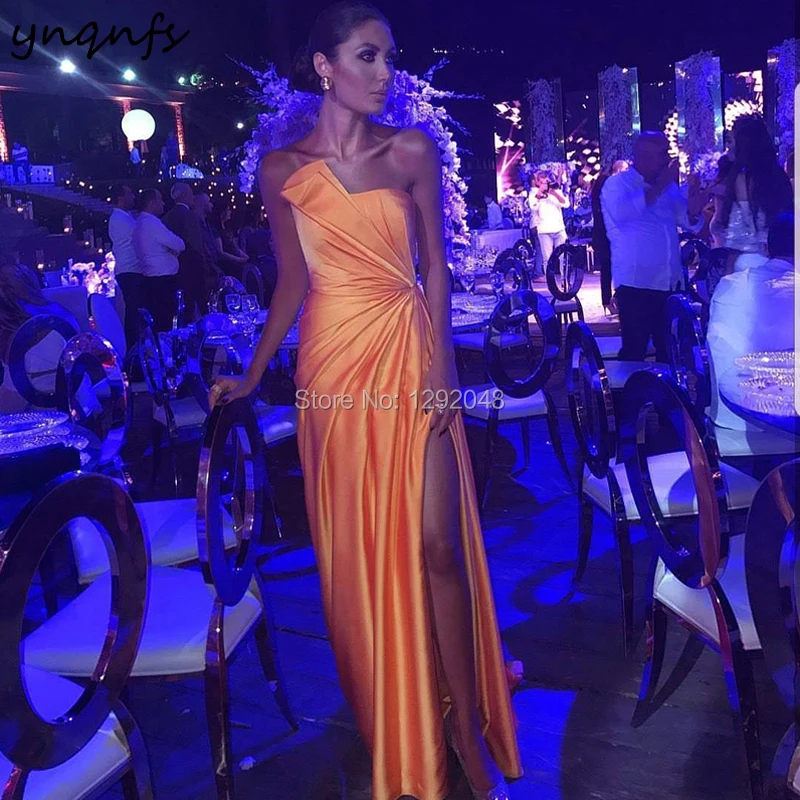 

YNQNFS E26 Satin Strapless Sexy High Slit Orange Formal Evening Gown Long vestidos de fiesta elegantes para mujer2024