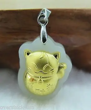 

CERTIFIED 24K Gold A GRADE Hetian Jade Wealth Cat Pendant (Nephrite)